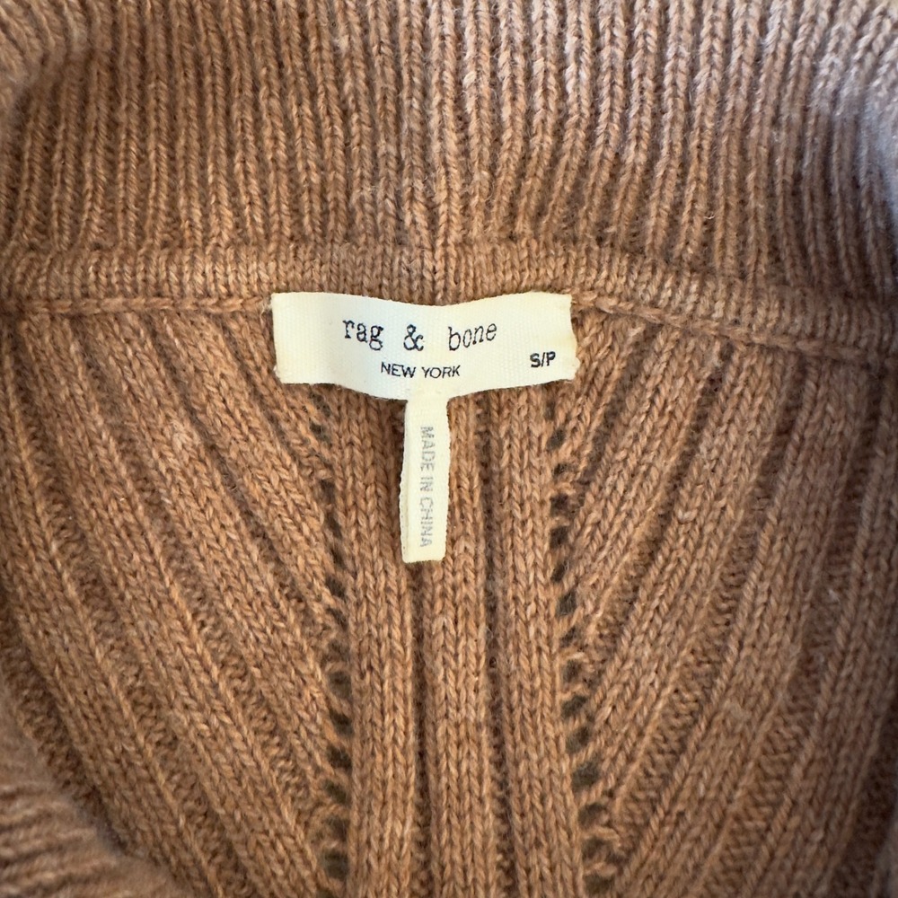 Rag & Bone New York-Maxine Ribbed Merino Wool Blend Polo Sweater-Camel-Women's S - Picture 4 of 16